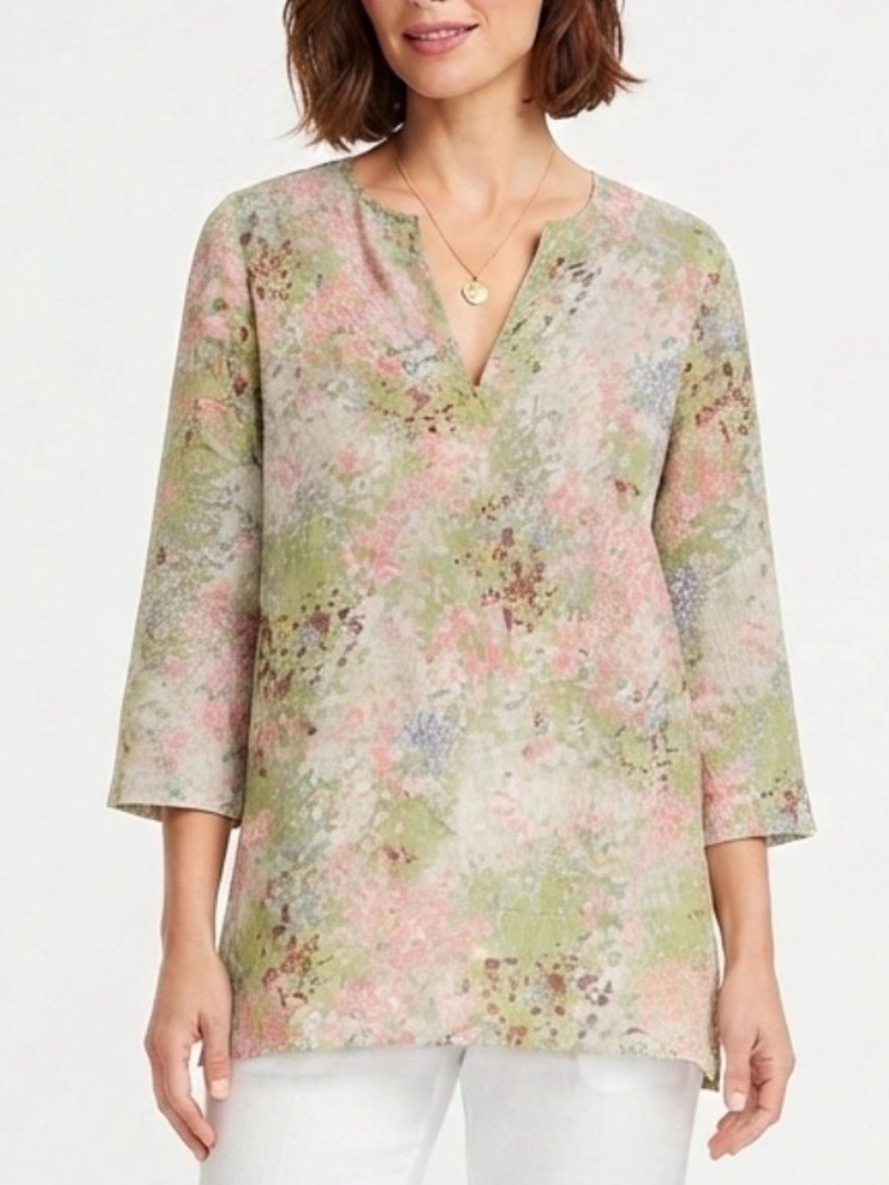 J.CREW Women's Floral Top WaterFall Blouse Shirt Career Pink Green Sz S